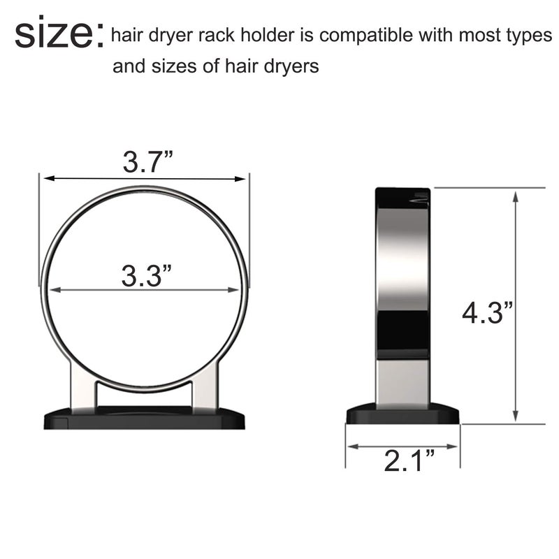 RAIKEDR Hair Dryer Holder-Black  Bathroom Hair Dryer Holder  Hair Care Tools Holder Wall Mount - Extra Large Rim (Silver + Black) - Image 3